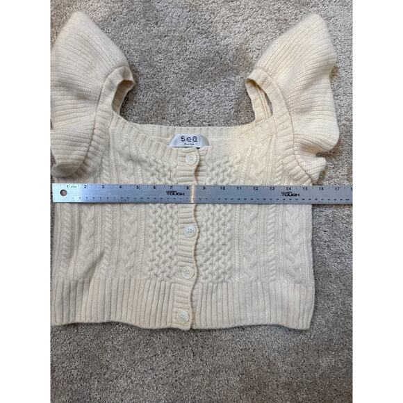 Sea New York 100% Merino Cable Knit Wool Flutter Sleeve Cardigan Womens M - Picture 6 of 7